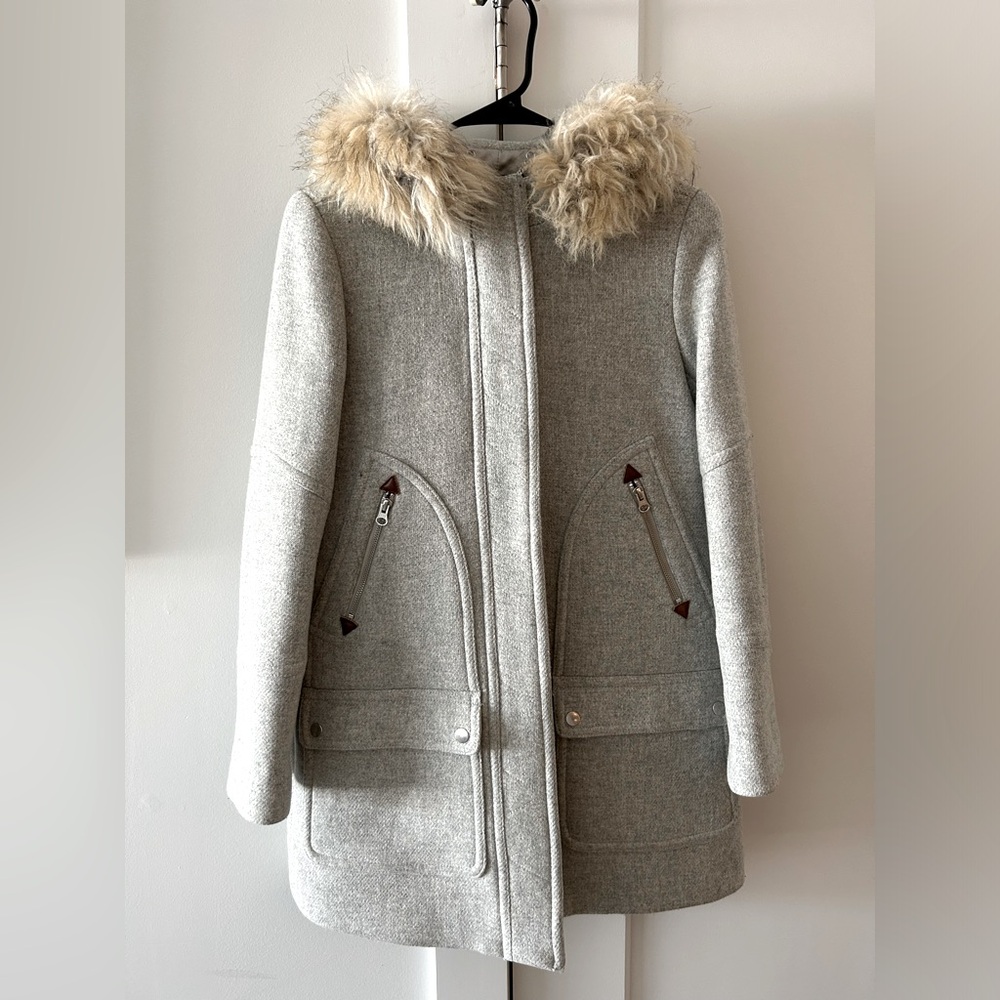 J.CREW Stadium Gray Fur-Lined Hooded Coat